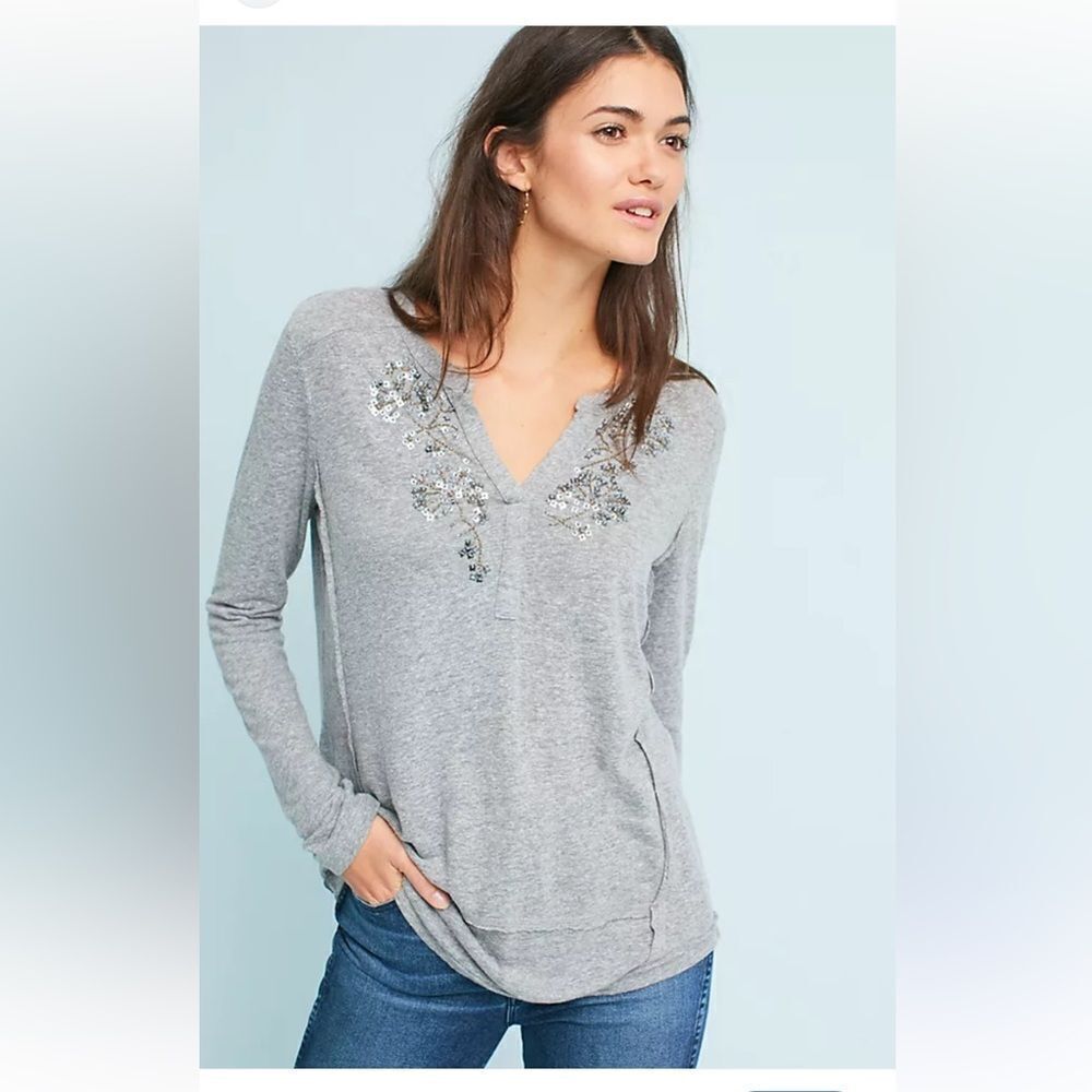 Anthropologie Akemi + Kin Long Sleeve Henley Top - Beige - Size Small